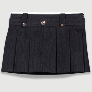 Maję Pleated Black Denim Miniskirt in Size 34